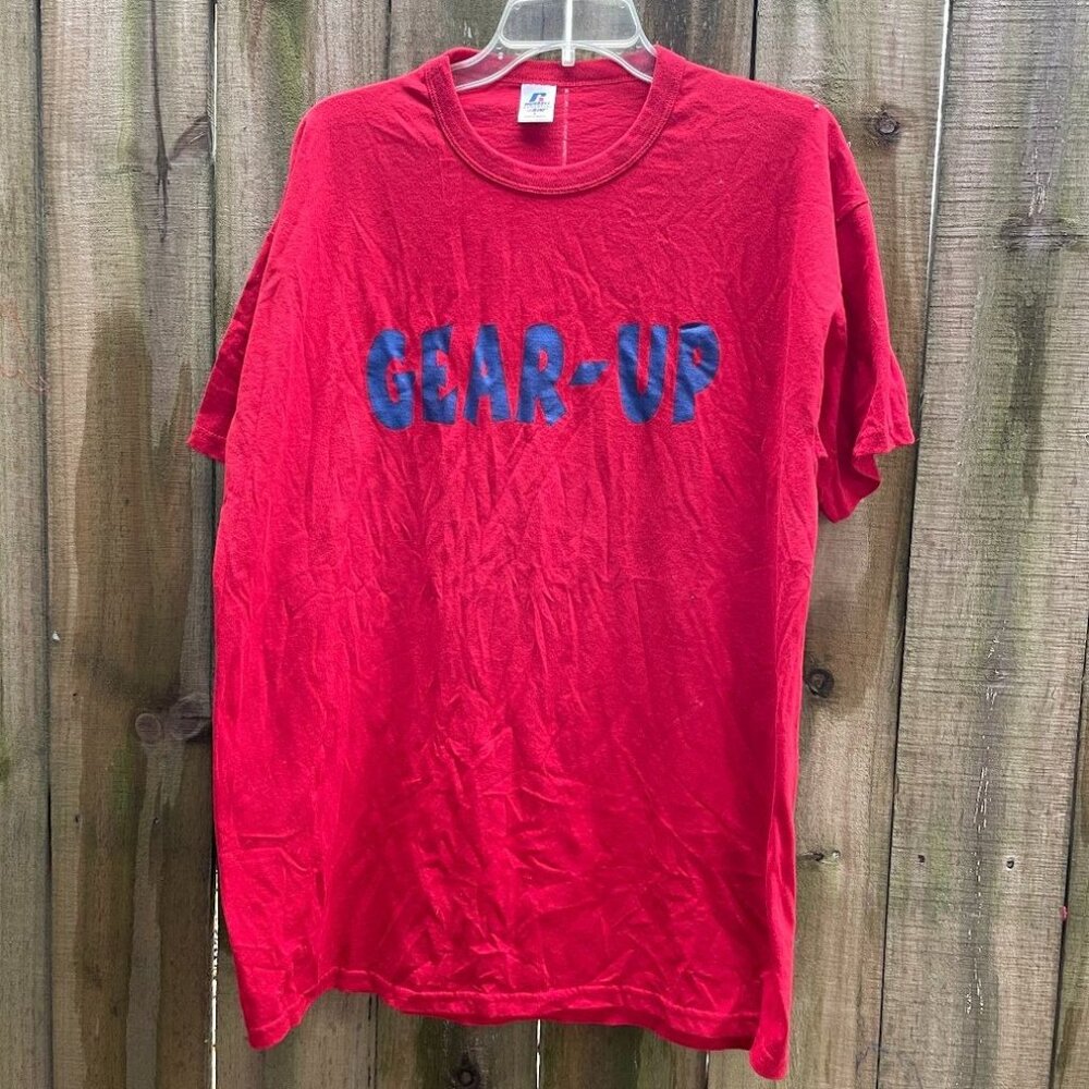 Vintage 90s RUSSELL ATHLETIC NUBLEND 50/50 Gear-Up Red T-Shirt L NOS